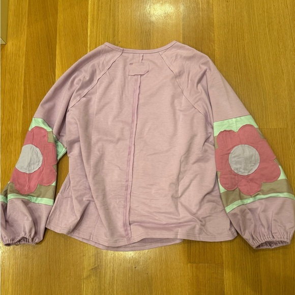 Tops - Flower Patchwork Raglan Sleeve Exposed Seam Top Cottagecore, Coquette Size L